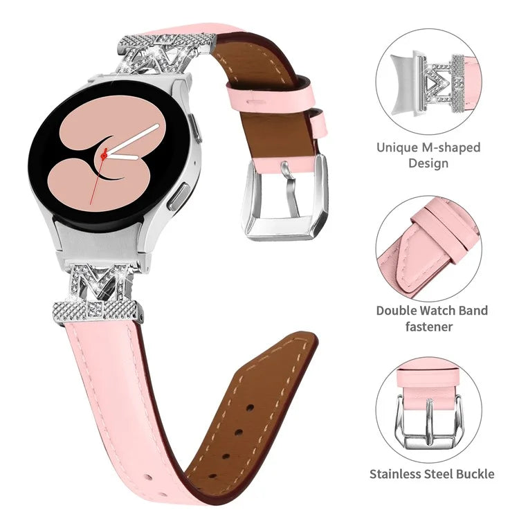 Watch Band for Samsung Galaxy Watch 5 / Watch4 44mm 40mm Rhinestone M-shape Connector Bracelet Strap with Silver Buckle