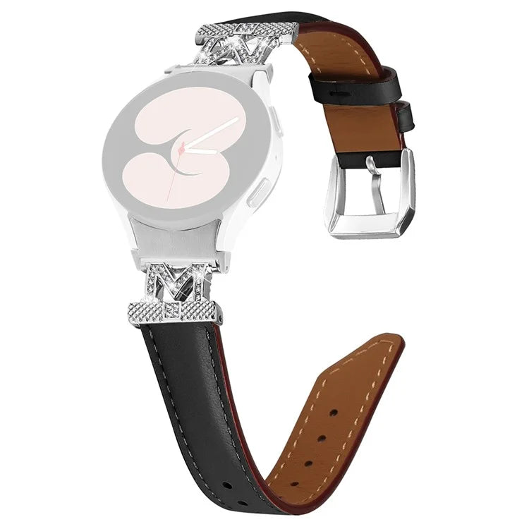 Watch Band for Samsung Galaxy Watch 5 / Watch4 44mm 40mm Rhinestone M-shape Connector Bracelet Strap with Silver Buckle