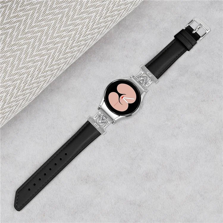 Watch Band for Samsung Galaxy Watch 5 / Watch4 44mm 40mm Rhinestone M-shape Connector Bracelet Strap with Silver Buckle
