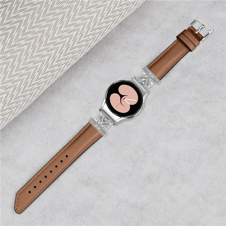 Watch Band for Samsung Galaxy Watch 5 / Watch4 44mm 40mm Rhinestone M-shape Connector Bracelet Strap with Silver Buckle
