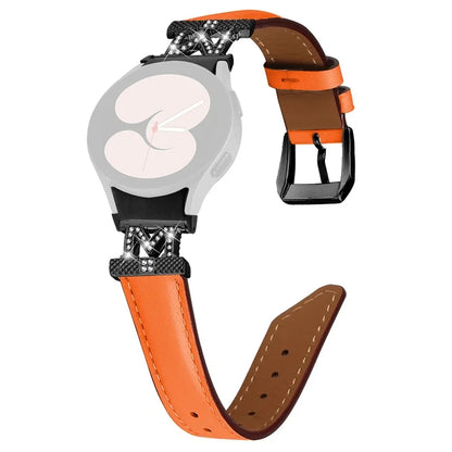 Genuine Cow Leather Band for Samsung Galaxy Watch6 40mm 44mm / Watch6 Classic 43mm 47mm Rhinestone M-shape Connector Watch Strap with Black Buckle