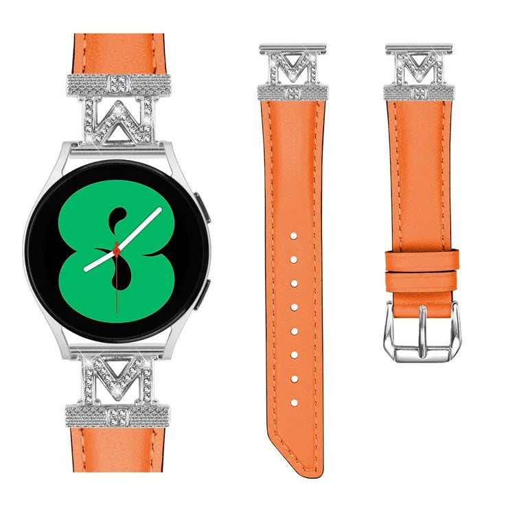 Watch Band for Samsung Galaxy Watch3 41mm 45mm / Watch 5 40mm 44mm , Rhinestone M-shape Design 20mm Slim Strap with Silver Buckle