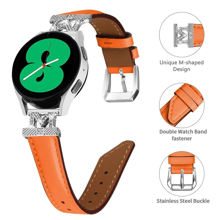 Watch Band for Samsung Galaxy Watch3 41mm 45mm / Watch 5 40mm 44mm , Rhinestone M-shape Design 20mm Slim Strap with Silver Buckle