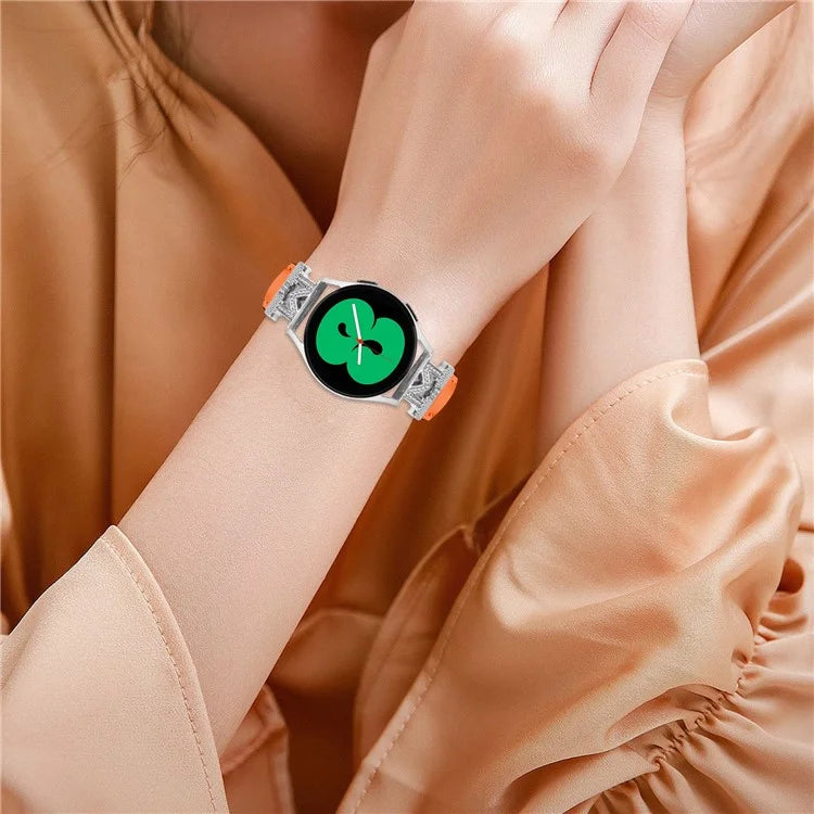 Watch Band for Samsung Galaxy Watch3 41mm 45mm / Watch 5 40mm 44mm , Rhinestone M-shape Design 20mm Slim Strap with Silver Buckle