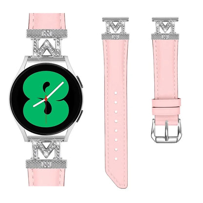 Watch Band for Samsung Galaxy Watch3 41mm 45mm / Watch 5 40mm 44mm , Rhinestone M-shape Design 20mm Slim Strap with Silver Buckle