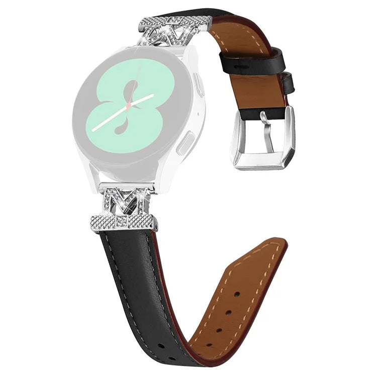 Watch Band for Samsung Galaxy Watch3 41mm 45mm / Watch 5 40mm 44mm , Rhinestone M-shape Design 20mm Slim Strap with Silver Buckle