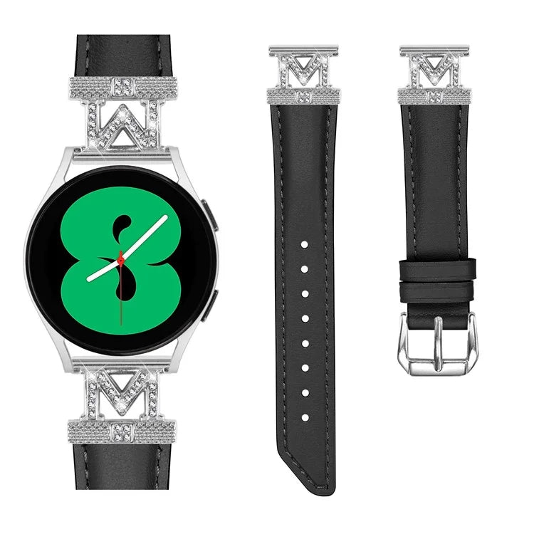 Watch Band for Samsung Galaxy Watch3 41mm 45mm / Watch 5 40mm 44mm , Rhinestone M-shape Design 20mm Slim Strap with Silver Buckle