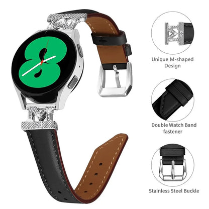 Watch Band for Samsung Galaxy Watch3 41mm 45mm / Watch 5 40mm 44mm , Rhinestone M-shape Design 20mm Slim Strap with Silver Buckle