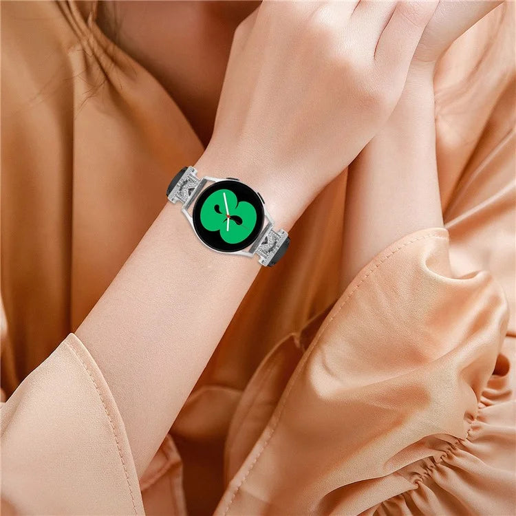 Watch Band for Samsung Galaxy Watch3 41mm 45mm / Watch 5 40mm 44mm , Rhinestone M-shape Design 20mm Slim Strap with Silver Buckle