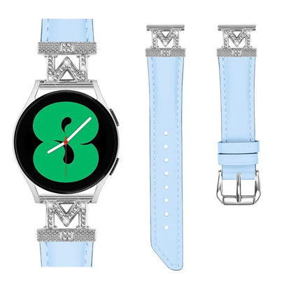 Watch Band for Samsung Galaxy Watch3 41mm 45mm / Watch 5 40mm 44mm , Rhinestone M-shape Design 20mm Slim Strap with Silver Buckle