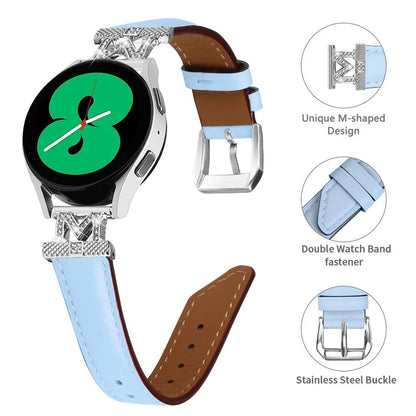 Watch Band for Samsung Galaxy Watch3 41mm 45mm / Watch 5 40mm 44mm , Rhinestone M-shape Design 20mm Slim Strap with Silver Buckle
