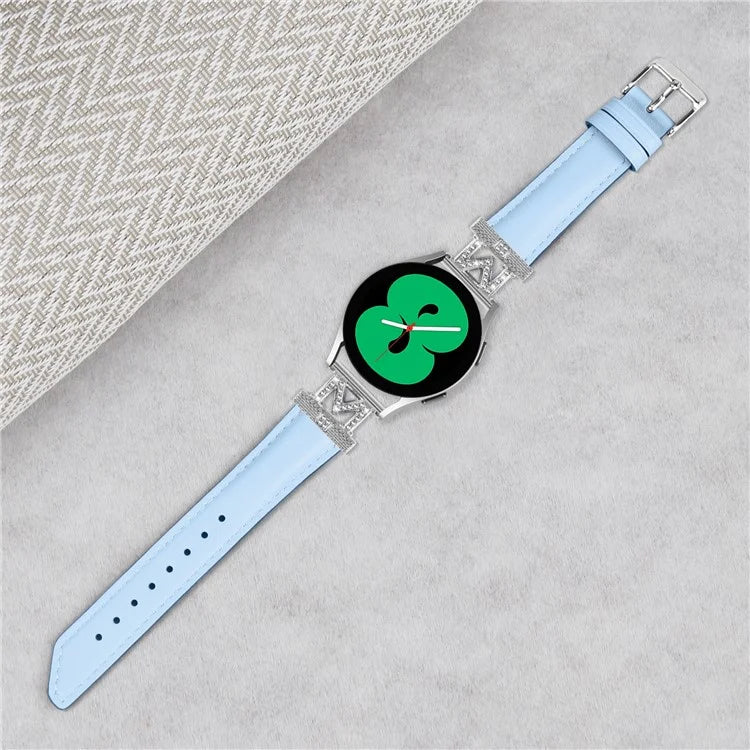 Watch Band for Samsung Galaxy Watch3 41mm 45mm / Watch 5 40mm 44mm , Rhinestone M-shape Design 20mm Slim Strap with Silver Buckle