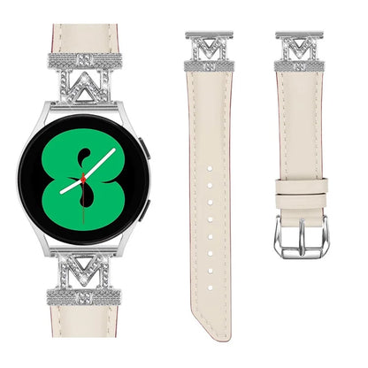 Watch Band for Samsung Galaxy Watch3 41mm 45mm / Watch 5 40mm 44mm , Rhinestone M-shape Design 20mm Slim Strap with Silver Buckle
