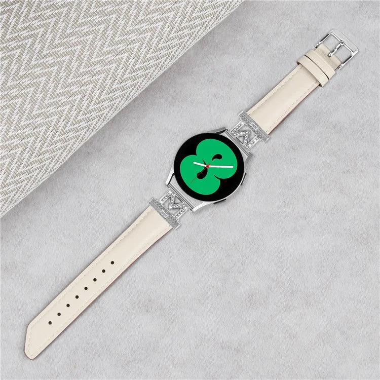 Watch Band for Samsung Galaxy Watch3 41mm 45mm / Watch 5 40mm 44mm , Rhinestone M-shape Design 20mm Slim Strap with Silver Buckle