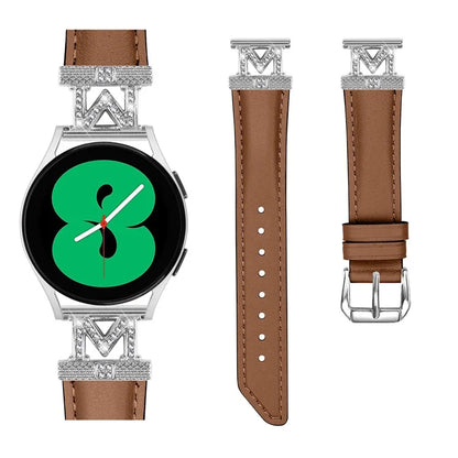 Watch Band for Samsung Galaxy Watch3 41mm 45mm / Watch 5 40mm 44mm , Rhinestone M-shape Design 20mm Slim Strap with Silver Buckle
