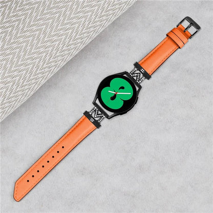 Rhinestone M-shape 20mm Band for Samsung Galaxy Watch3 41mm 45mm / Watch 5 40mm 44mm , Genuine Cow Leather Watch Strap with Black Buckle