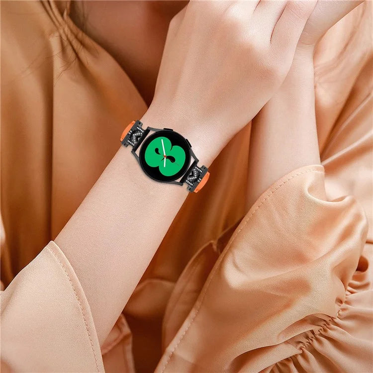 Rhinestone M-shape 20mm Band for Samsung Galaxy Watch3 41mm 45mm / Watch 5 40mm 44mm , Genuine Cow Leather Watch Strap with Black Buckle