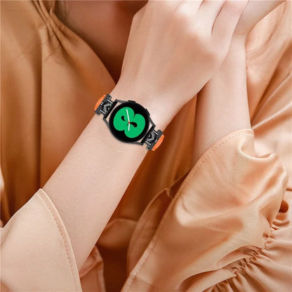 Rhinestone M-shape 20mm Band for Samsung Galaxy Watch3 41mm 45mm / Watch 5 40mm 44mm , Genuine Cow Leather Watch Strap with Black Buckle