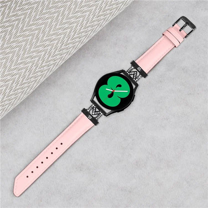 Rhinestone M-shape 20mm Band for Samsung Galaxy Watch3 41mm 45mm / Watch 5 40mm 44mm , Genuine Cow Leather Watch Strap with Black Buckle
