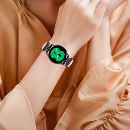Rhinestone M-shape 20mm Band for Samsung Galaxy Watch3 41mm 45mm / Watch 5 40mm 44mm , Genuine Cow Leather Watch Strap with Black Buckle