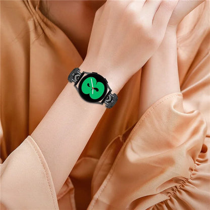 Rhinestone M-shape 20mm Band for Samsung Galaxy Watch3 41mm 45mm / Watch 5 40mm 44mm , Genuine Cow Leather Watch Strap with Black Buckle