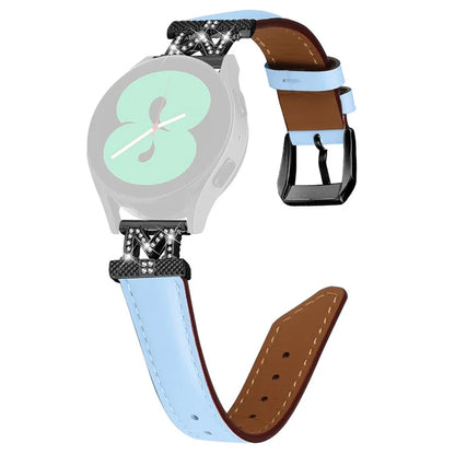 Rhinestone M-shape 20mm Band for Samsung Galaxy Watch3 41mm 45mm / Watch 5 40mm 44mm , Genuine Cow Leather Watch Strap with Black Buckle