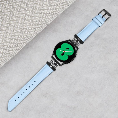 Rhinestone M-shape 20mm Band for Samsung Galaxy Watch3 41mm 45mm / Watch 5 40mm 44mm , Genuine Cow Leather Watch Strap with Black Buckle