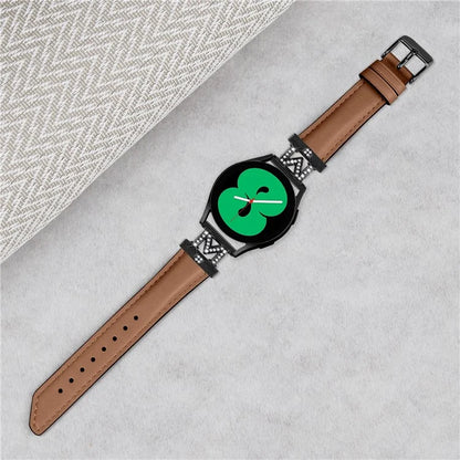 Rhinestone M-shape 20mm Band for Samsung Galaxy Watch3 41mm 45mm / Watch 5 40mm 44mm , Genuine Cow Leather Watch Strap with Black Buckle
