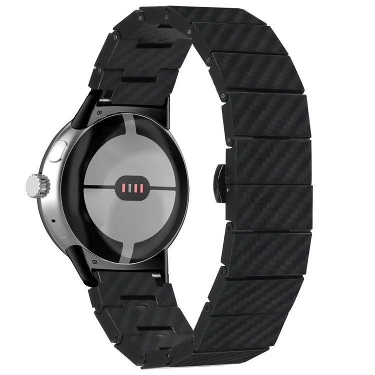 For Google Pixel Watch / Pixel Watch 2 Watch Band with Connector Carbon Fiber Texture Metal Watch Strap