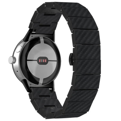 For Google Pixel Watch / Pixel Watch 2 Watch Band with Connector Carbon Fiber Texture Metal Watch Strap