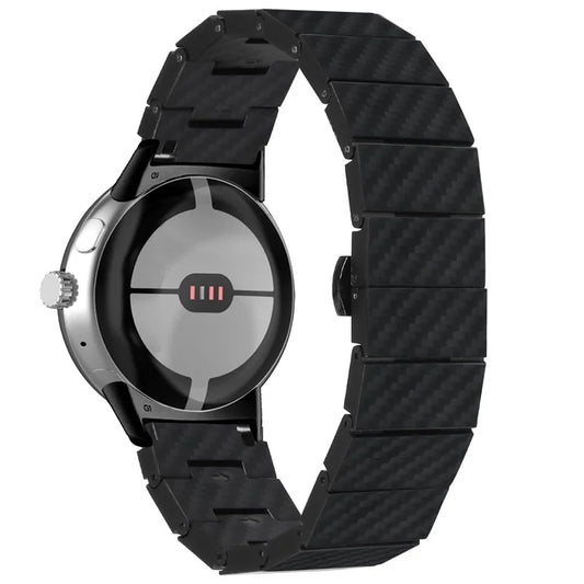 For Google Pixel Watch / Pixel Watch 2 Watch Band with Connector Carbon Fiber Texture Metal Watch Strap