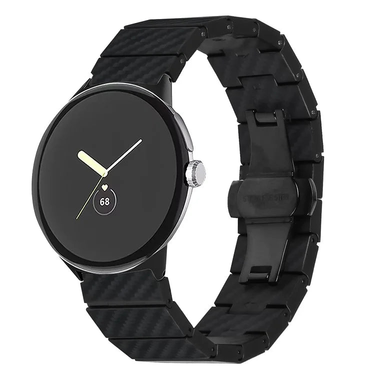 For Google Pixel Watch / Pixel Watch 2 Watch Band with Connector Carbon Fiber Texture Metal Watch Strap