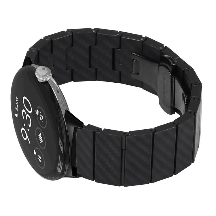 For Google Pixel Watch / Pixel Watch 2 Watch Band with Connector Carbon Fiber Texture Metal Watch Strap