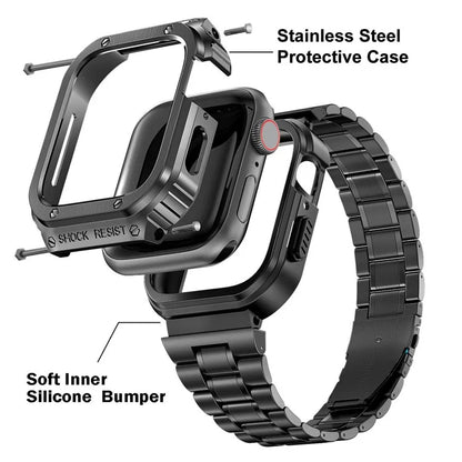 For Apple Watch Series 9  /  8  /  7 45mm Metal Watchband Integral Watch Strap with Case