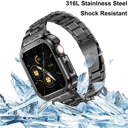 For Apple Watch Series 9  /  8  /  7 45mm Metal Watchband Integral Watch Strap with Case