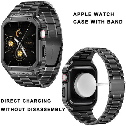 For Apple Watch Series 9  /  8  /  7 45mm Metal Watchband Integral Watch Strap with Case