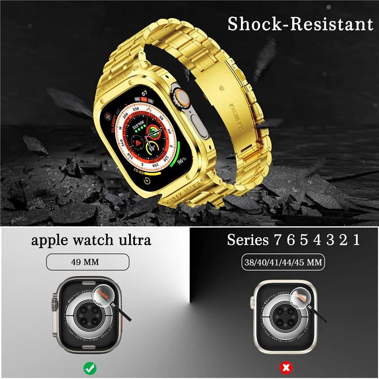 For Apple Watch Series 9  /  8  /  7 45mm Metal Watchband Integral Watch Strap with Case