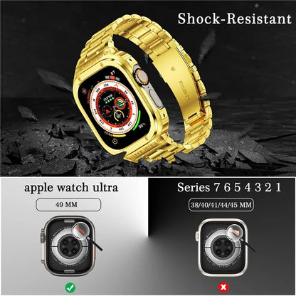 For Apple Watch Series 9  /  8  /  7 45mm Metal Watchband Integral Watch Strap with Case