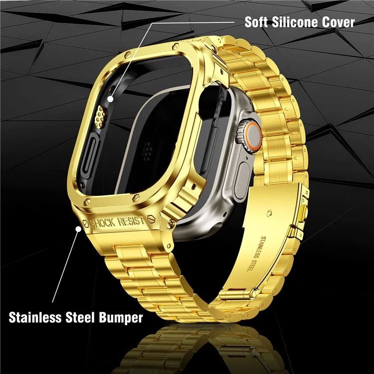 For Apple Watch Series 9  /  8  /  7 45mm Metal Watchband Integral Watch Strap with Case