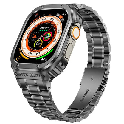 For Apple Watch Series 9  /  8  /  7 45mm Metal Watchband Integral Watch Strap with Case