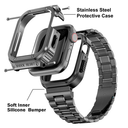 For Apple Watch Series 9  /  8  /  7 45mm Metal Watchband Integral Watch Strap with Case