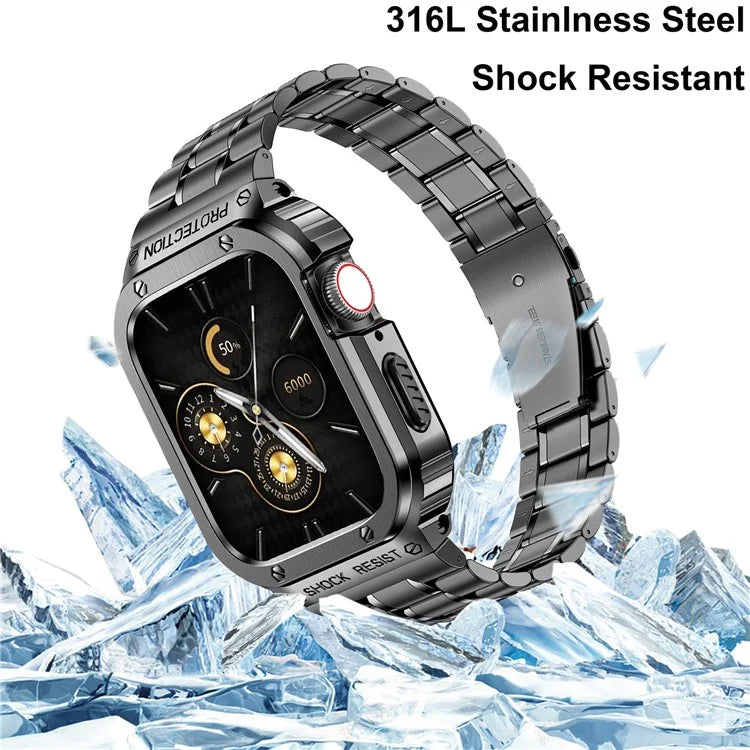 For Apple Watch Series 9  /  8  /  7 45mm Metal Watchband Integral Watch Strap with Case