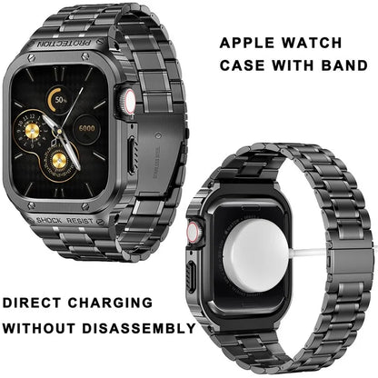 For Apple Watch Series 9  /  8  /  7 45mm Metal Watchband Integral Watch Strap with Case