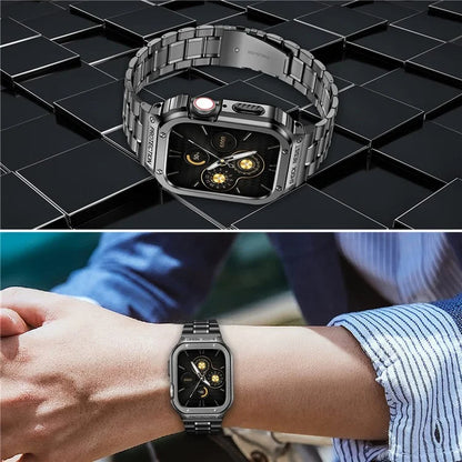 For Apple Watch Series 9  /  8  /  7 45mm Metal Watchband Integral Watch Strap with Case