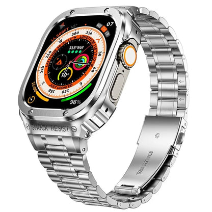 For Apple Watch Series 9  /  8  /  7 45mm Metal Watchband Integral Watch Strap with Case