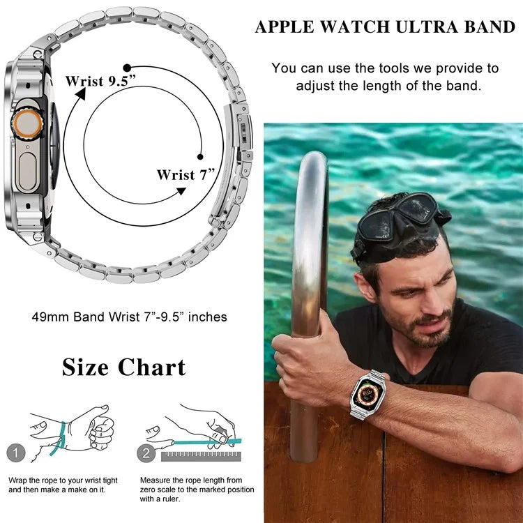 For Apple Watch Series 9  /  8  /  7 45mm Metal Watchband Integral Watch Strap with Case