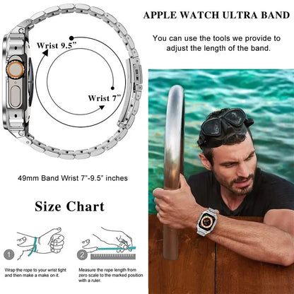 For Apple Watch Series 9  /  8  /  7 45mm Metal Watchband Integral Watch Strap with Case