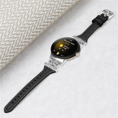 For Google Pixel Watch / Watch 2 Silver Buckle Genuine Cowhide Leather Band Crown Watch Strap