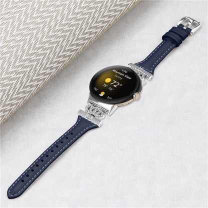 For Google Pixel Watch / Watch 2 Silver Buckle Genuine Cowhide Leather Band Crown Watch Strap