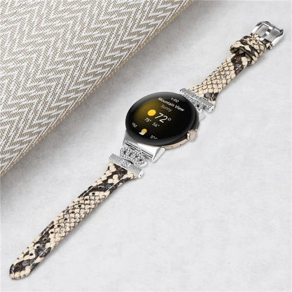 For Google Pixel Watch / Watch 2 Silver Buckle Genuine Cowhide Leather Band Crown Watch Strap